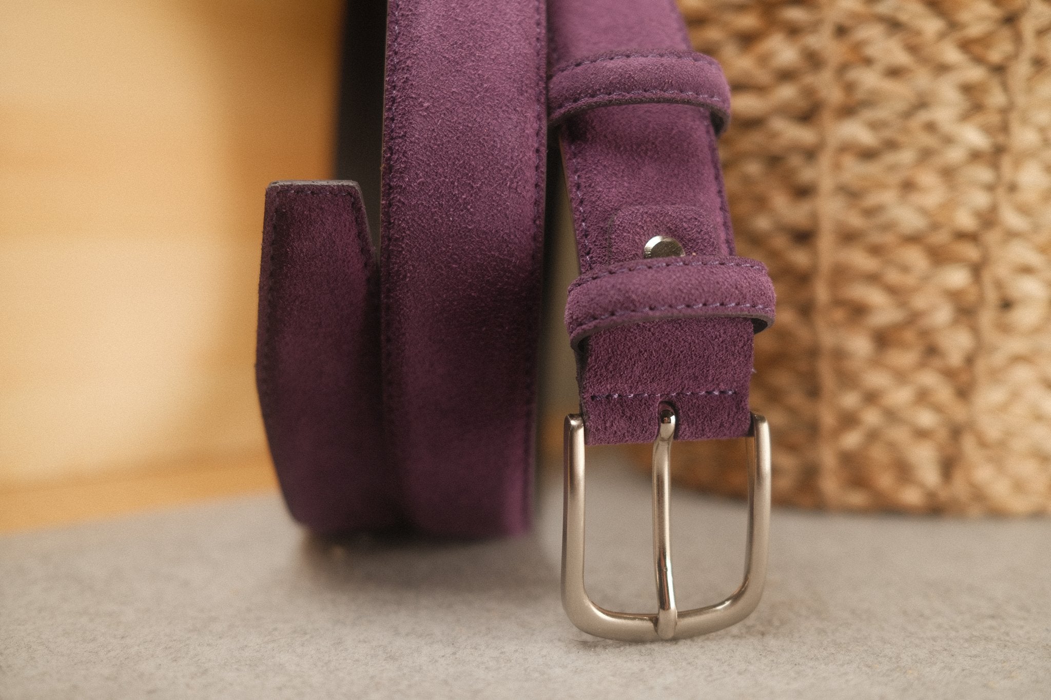 Ceinture en daim violet boucle ronde 35 mm