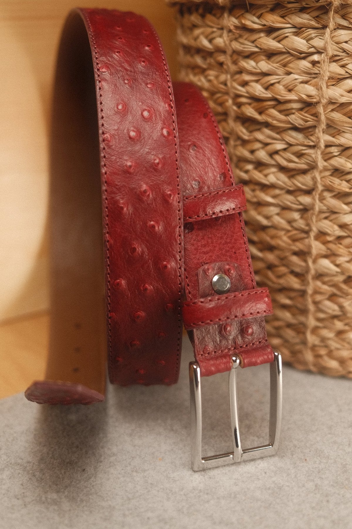 Ceinture en cuir bordeaux façon autruche 35 mm – vue 3