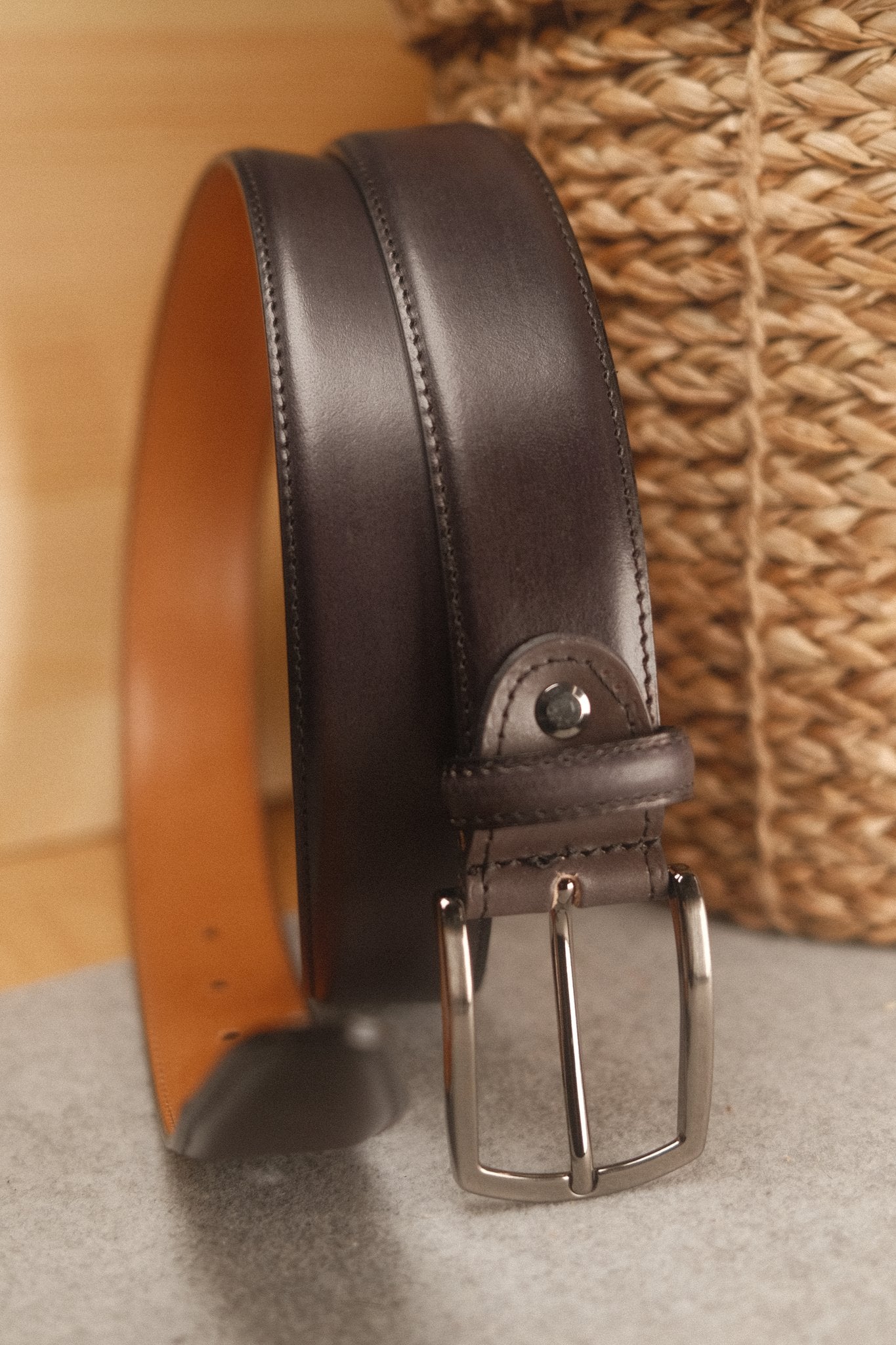 Ceinture en cuir patiné 35 mm – gris