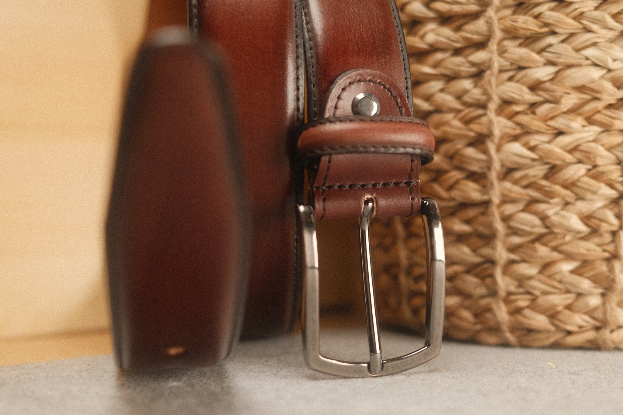 Ceinture en cuir patiné 35 mm – marron