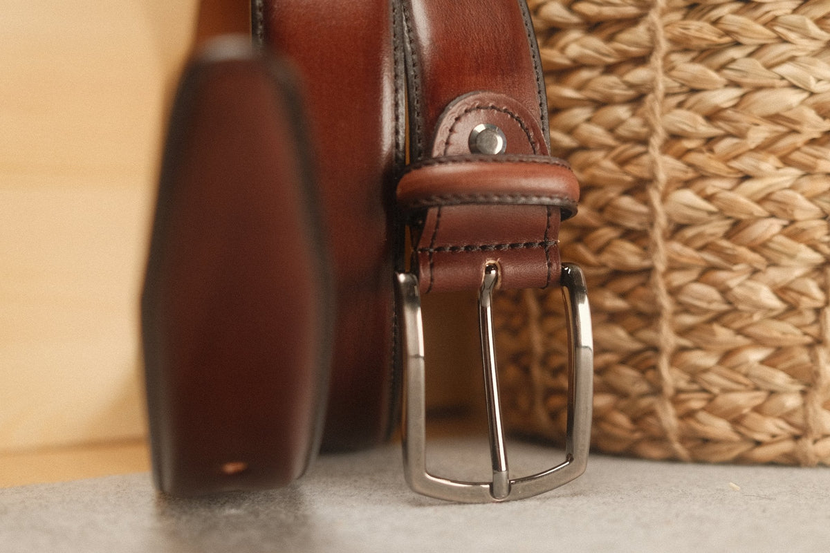 Ceinture en cuir patiné 35 mm – marron – vue 2