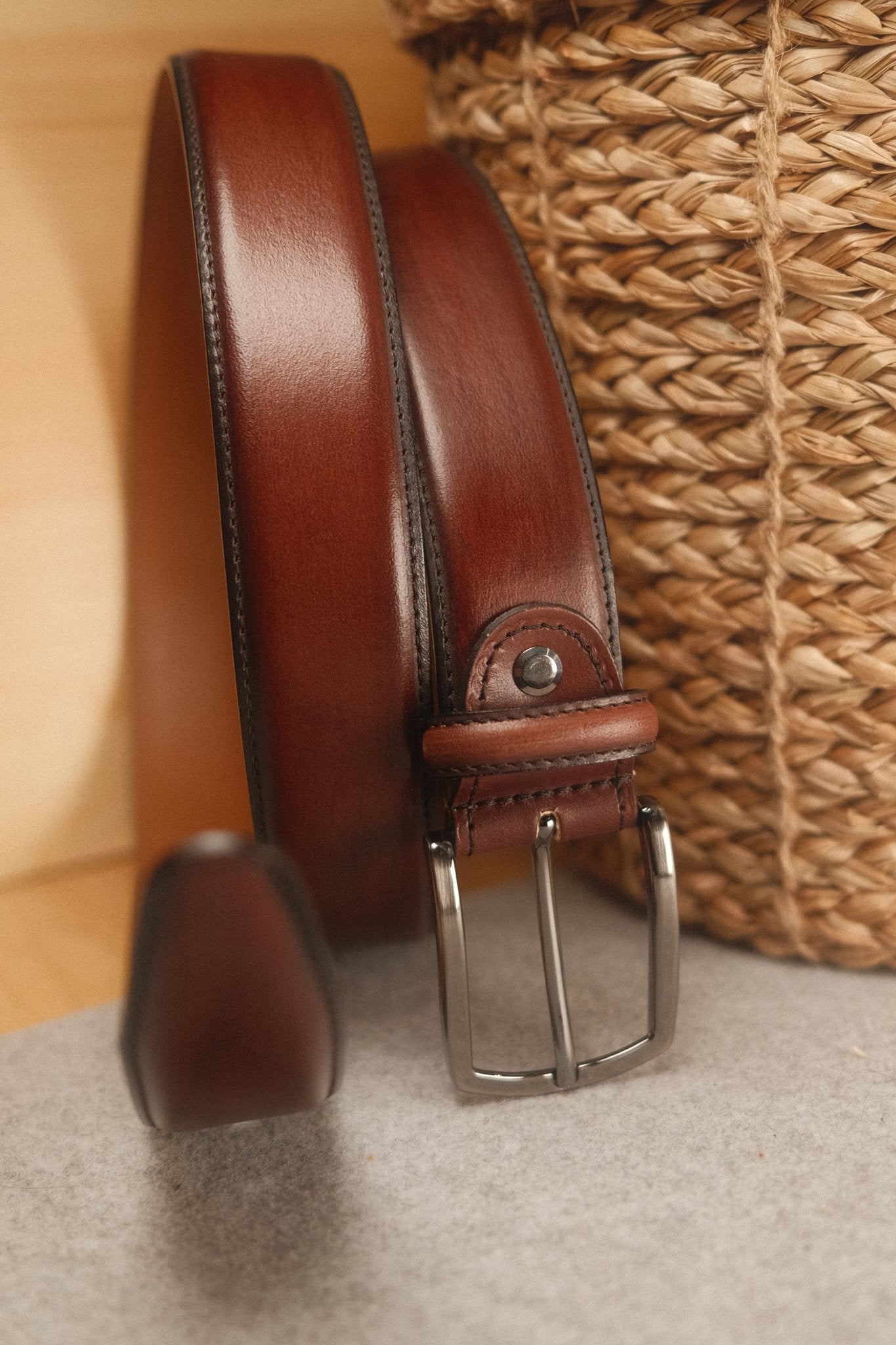 Ceinture en cuir patiné 35 mm – marron Norbert Bottier Accessoires Norbert Bottier