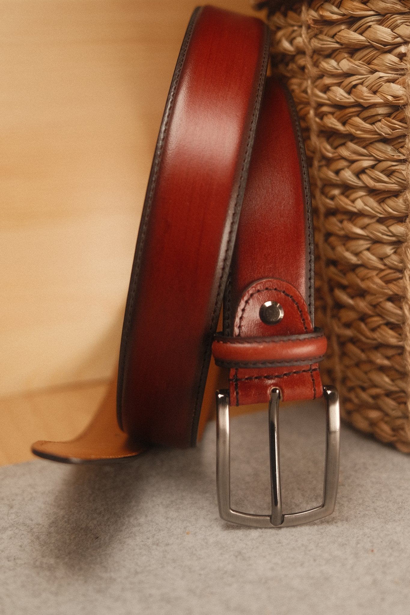 Ceinture en cuir patiné 35 mm – Whisky Norbert Bottier Accessoires Norbert Bottier