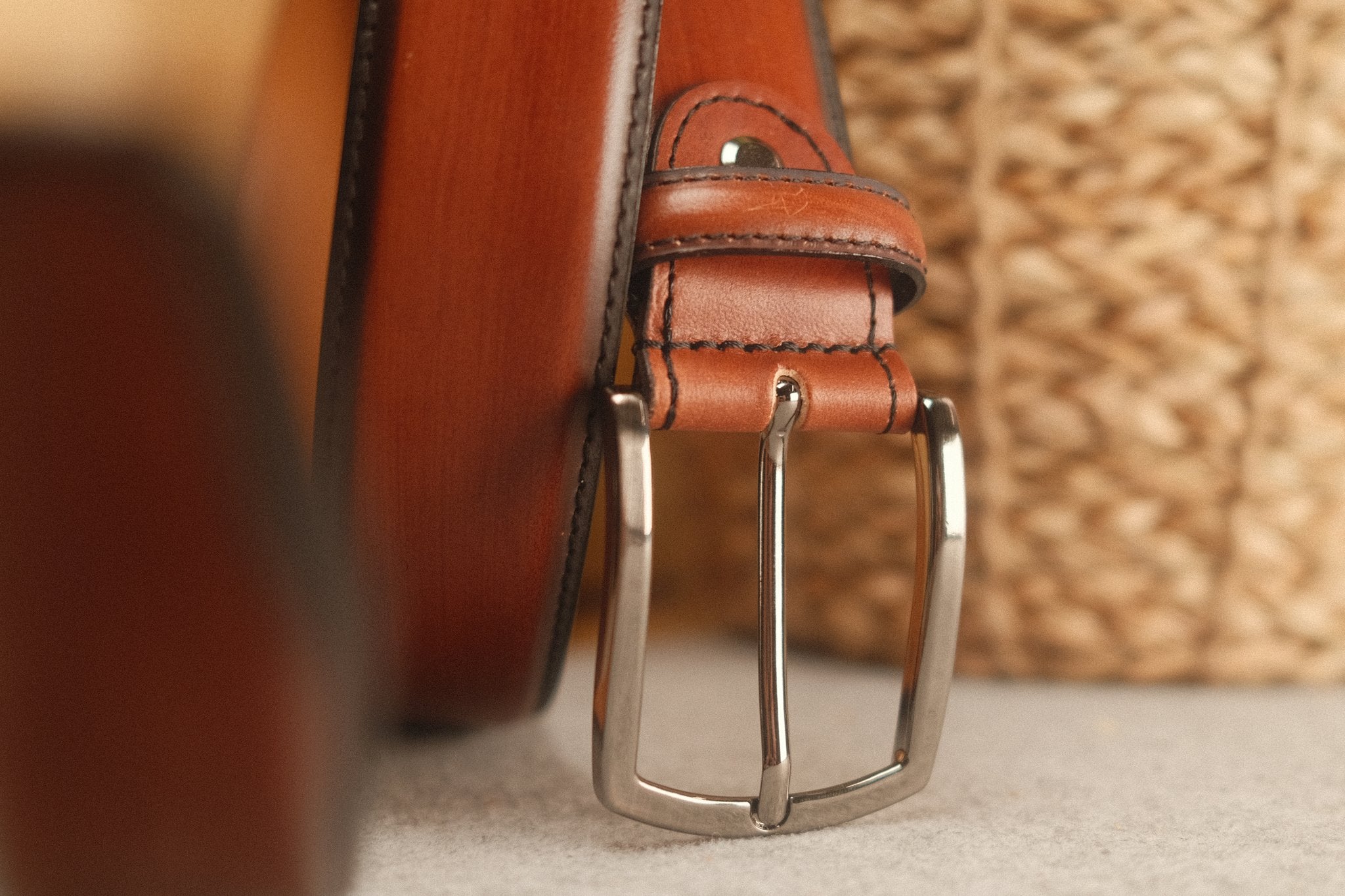 Ceinture en cuir patiné 35 mm – cognac Norbert Bottier Accessoires Norbert Bottier