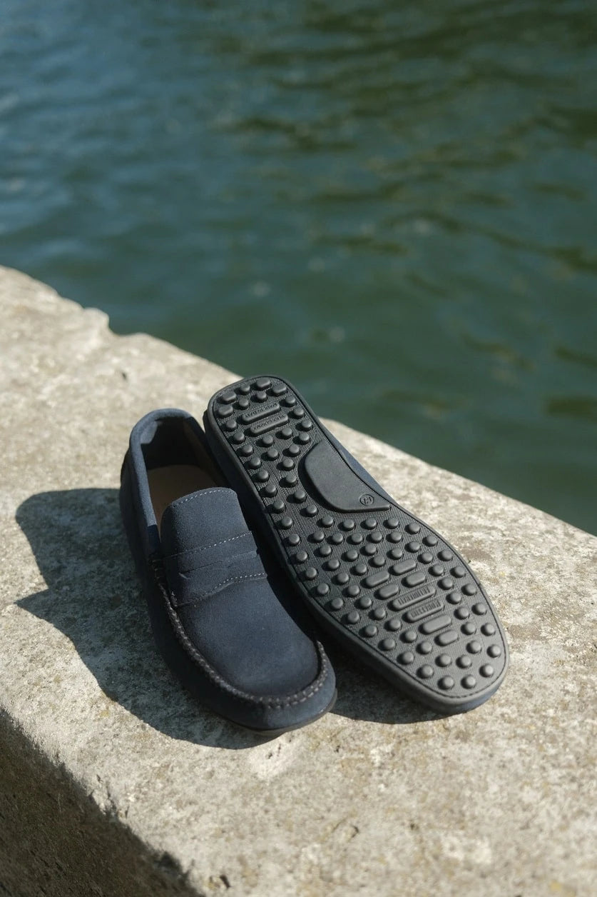 Roma - Mocassins Driver Daim Bleu Marine – vue 3