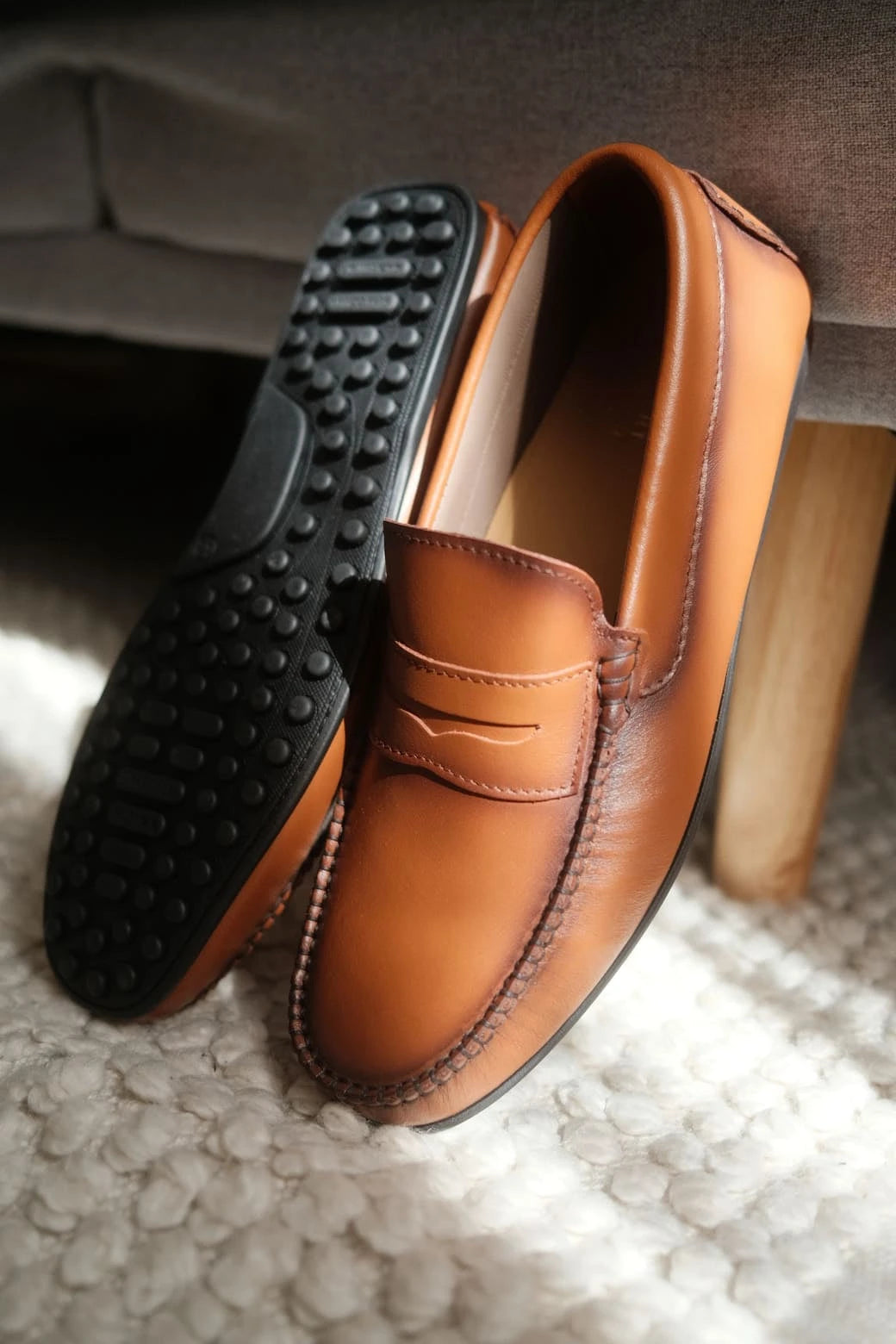 Roma - Mocassins Driver Cuir Marron Clair Norbert Bottier Chaussures Norbert Bottier