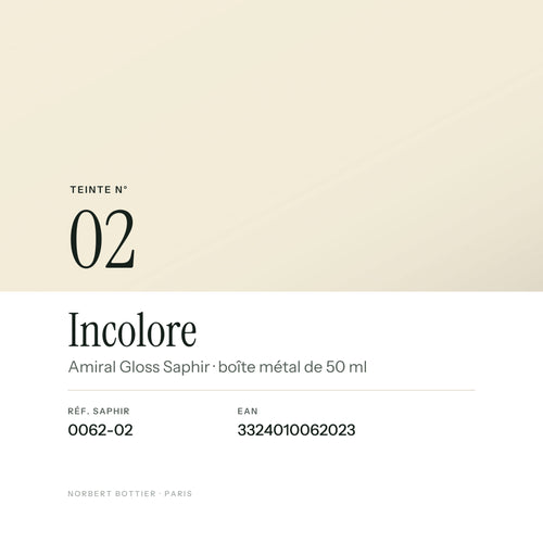 Teinte Incolore n° 02 de la Amiral Gloss Saphir, réf. 0062-02, EAN 3324010062023