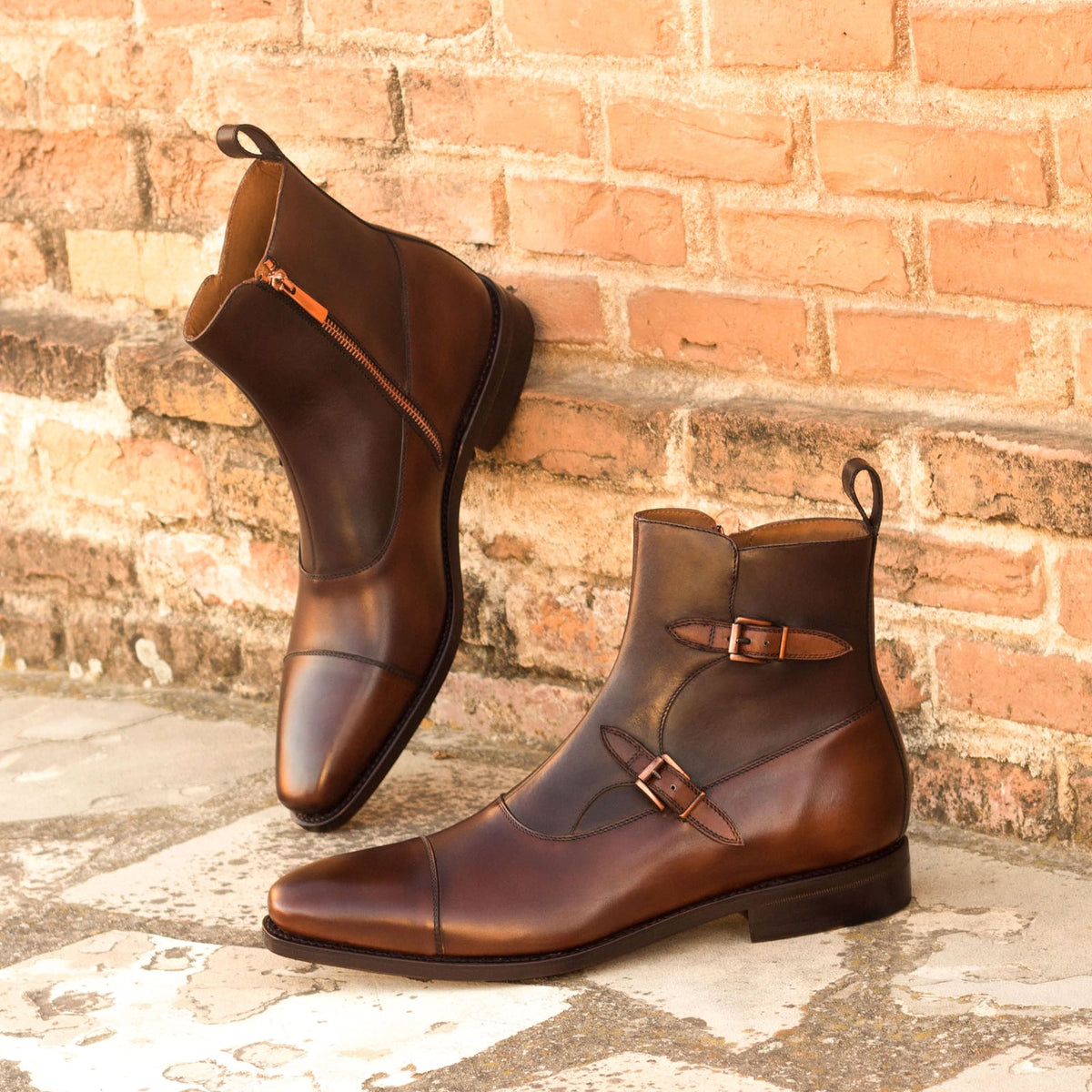 Bottines à Double Boucles en cuir bicolore marron – vue 4