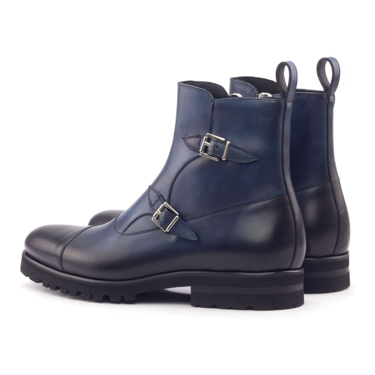 Bottines à Double Boucles en cuir bleu marine - Semelles Commando – vue 3