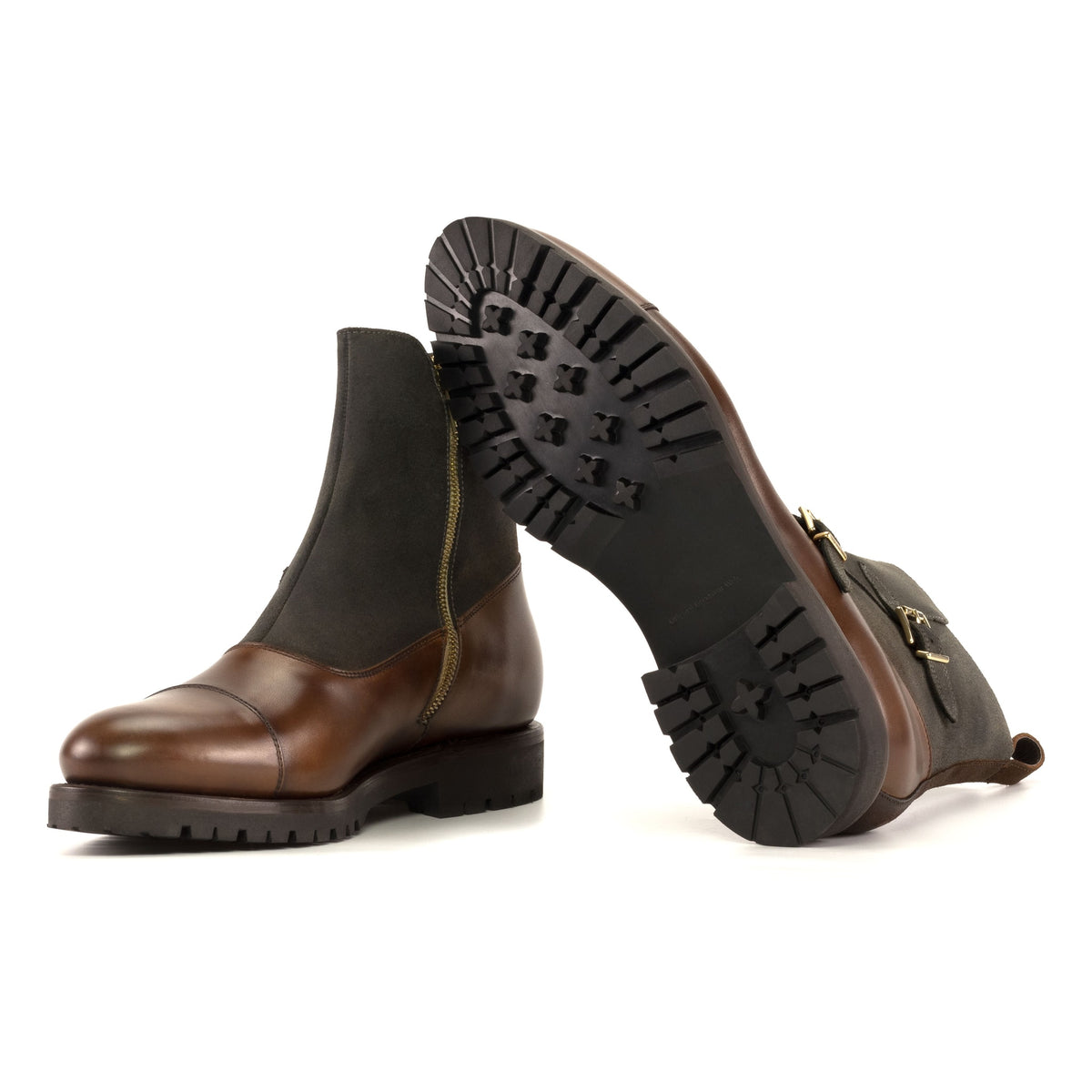Bottines à Double Boucles en cuir et daim marron - Semelles Commando – vue 2