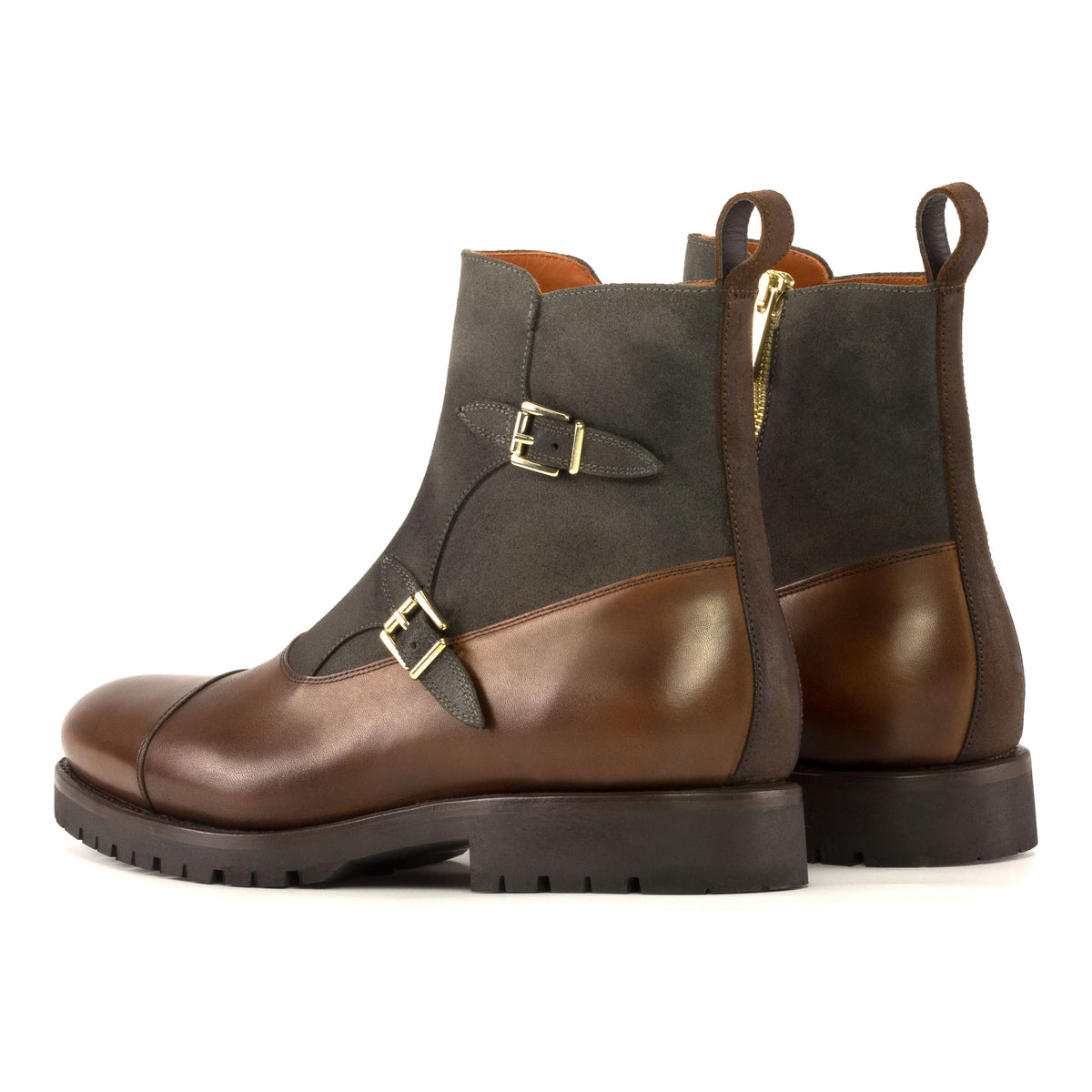 Bottines à Double Boucles en cuir et daim marron - Semelles Commando – vue 3