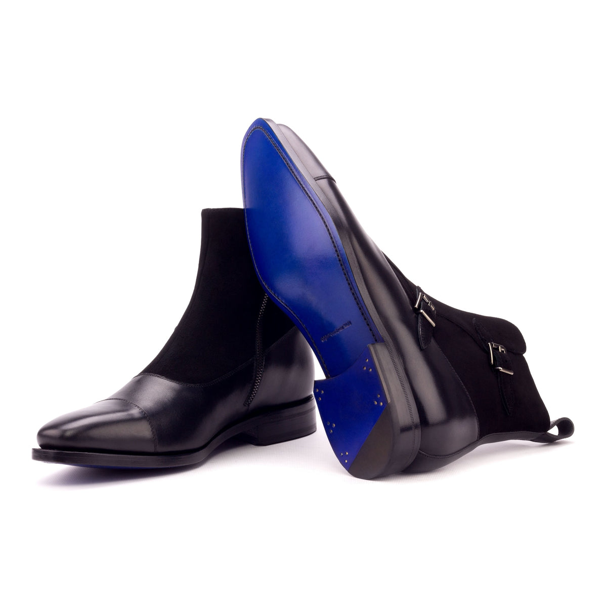 Bottines à Double Boucles en cuir et daim noir – vue 2