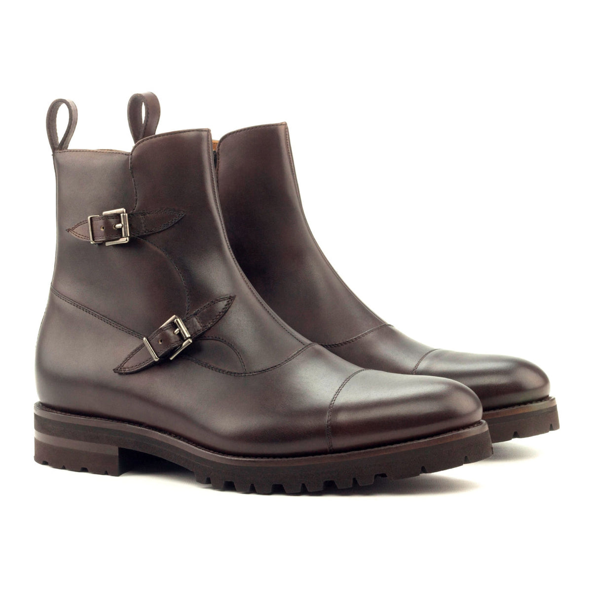 Bottines à Double Boucles en cuir marron foncé - Semelles Commando – vue 1
