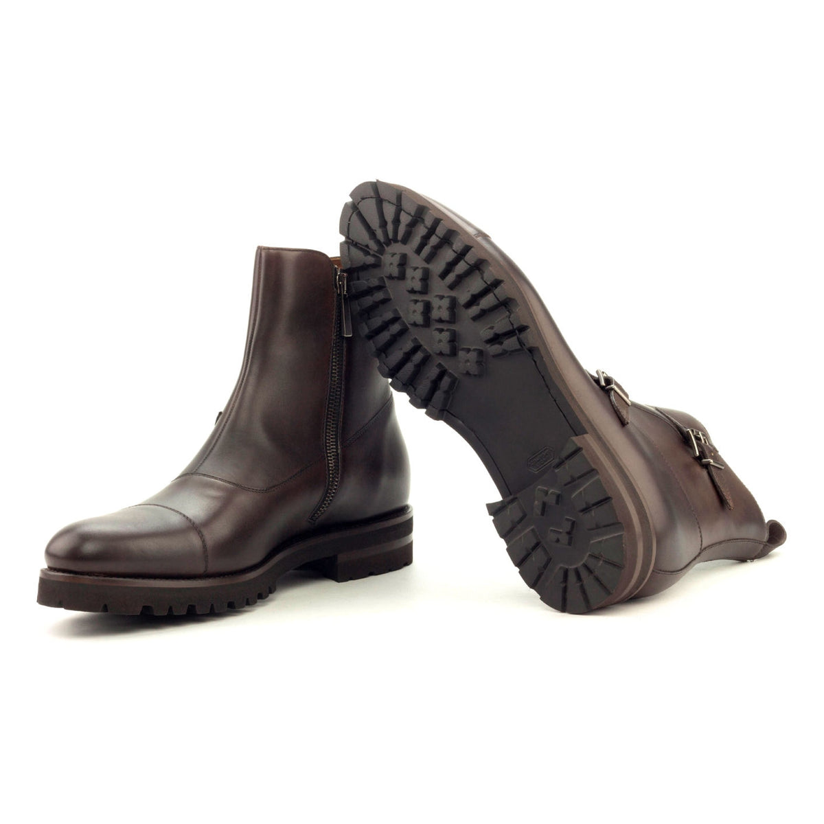 Bottines à Double Boucles en cuir marron foncé - Semelles Commando – vue 2