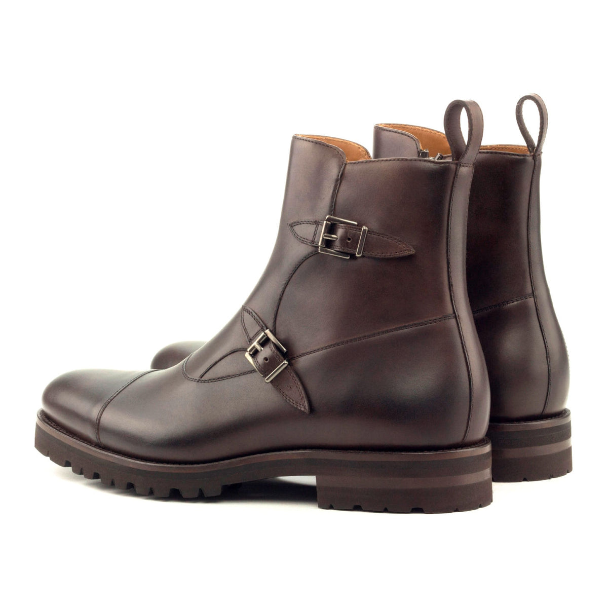 Bottines à Double Boucles en cuir marron foncé - Semelles Commando – vue 3