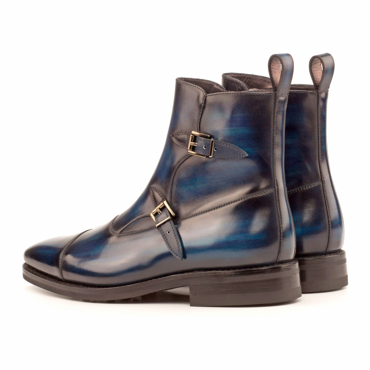 Bottines à Double Boucles en cuir patiné bleu - Semelles Dainite® – vue 3