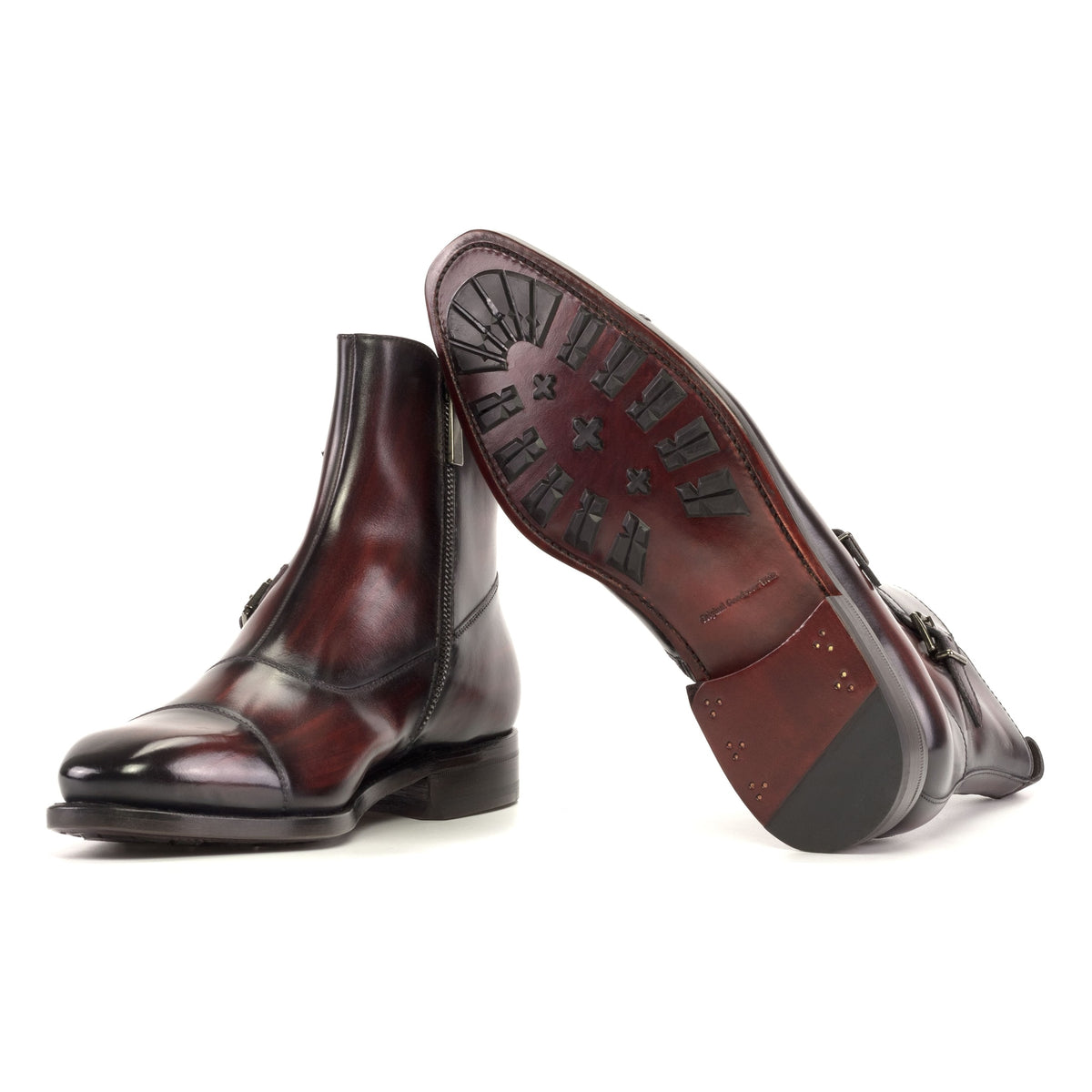 Bottines à Double Boucles en cuir patiné bordeaux – vue 2