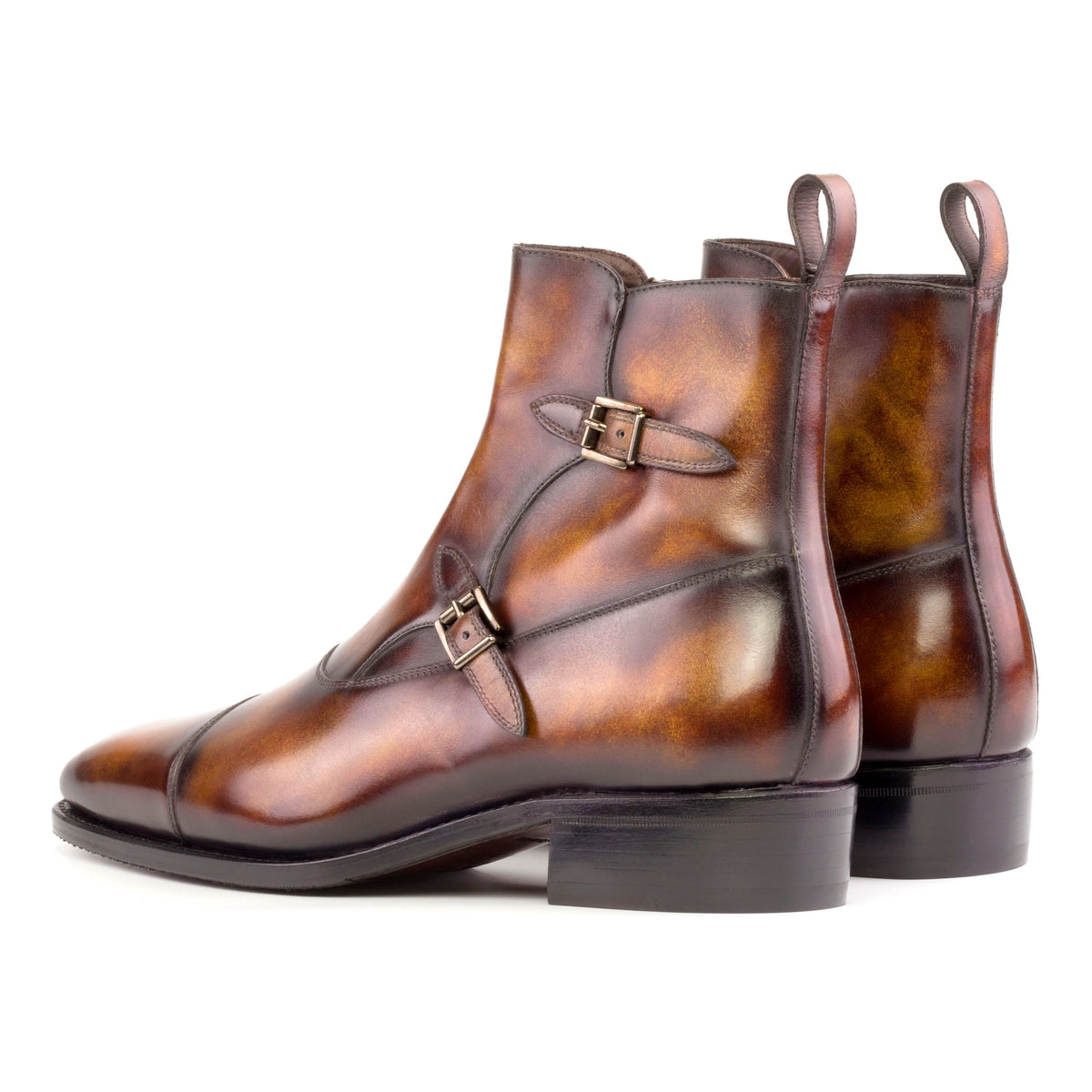 Bottines à Double Boucles en cuir patiné marron – vue 3