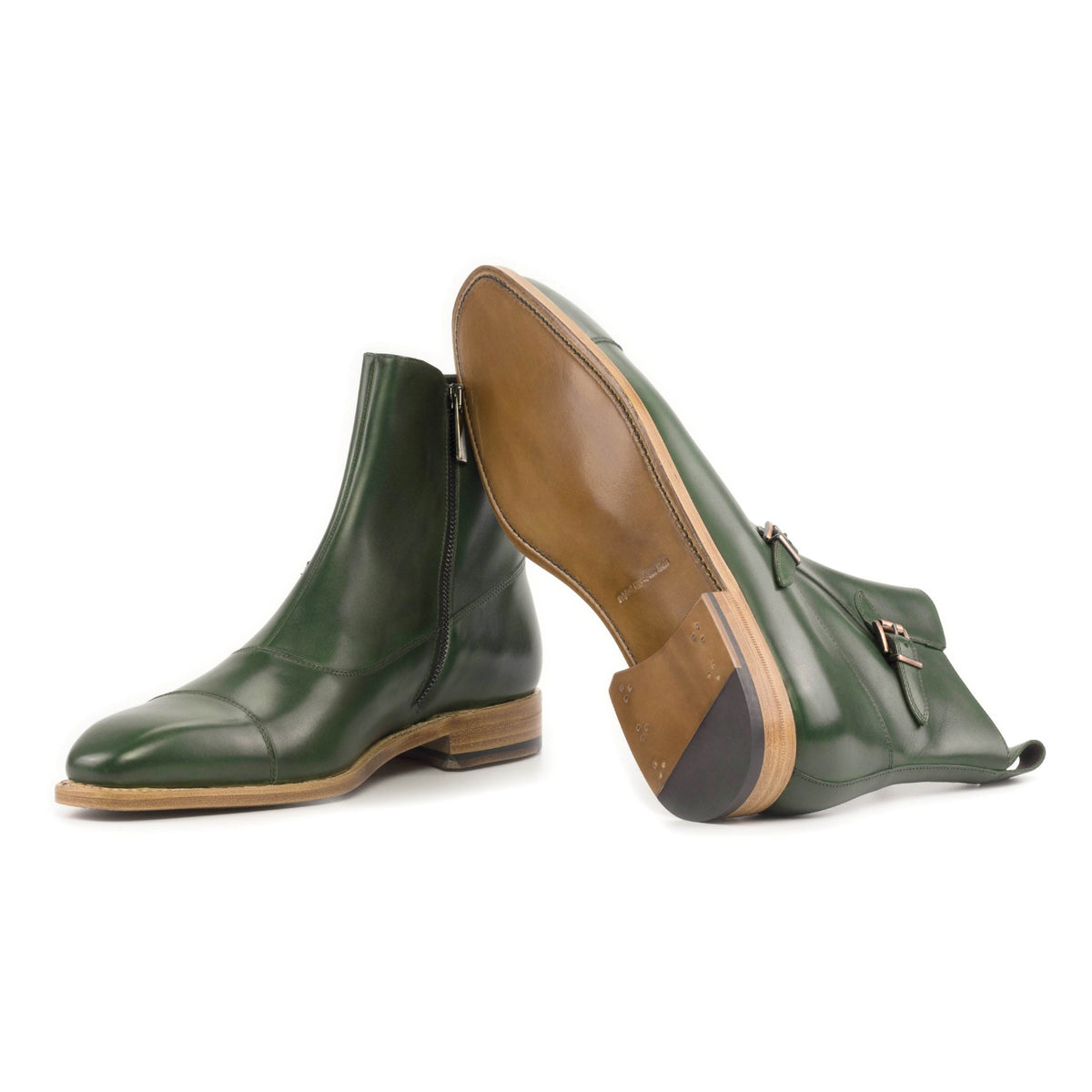 Bottines à Double Boucles en cuir vert – vue 2