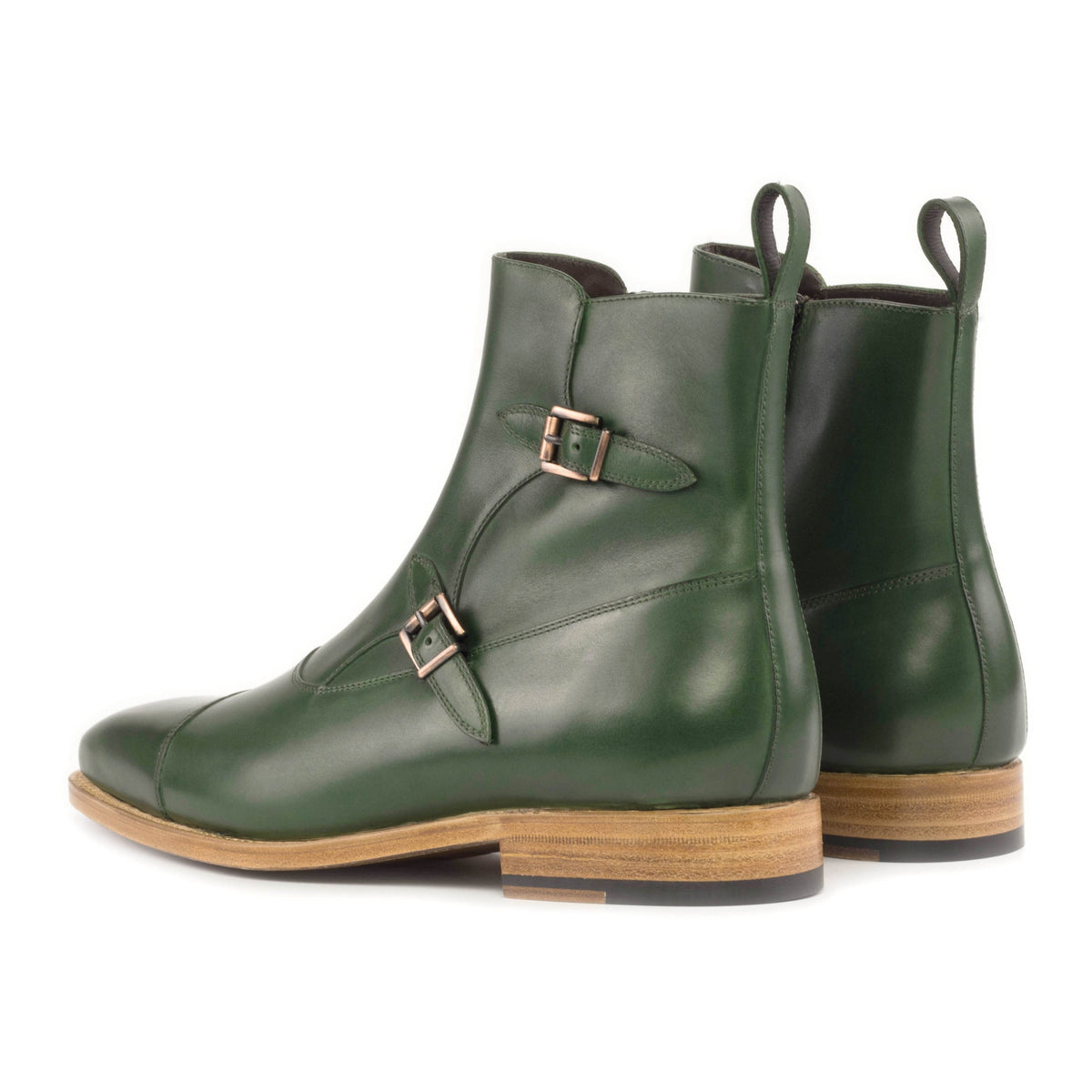 Bottines à Double Boucles en cuir vert – vue 3