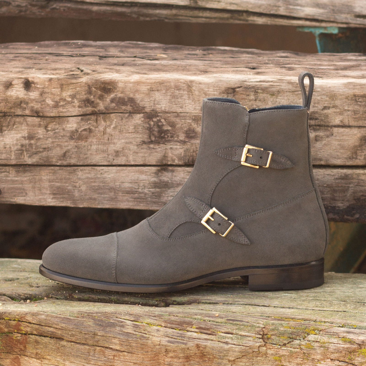 Bottines à Double Boucles en daim gris – vue 4