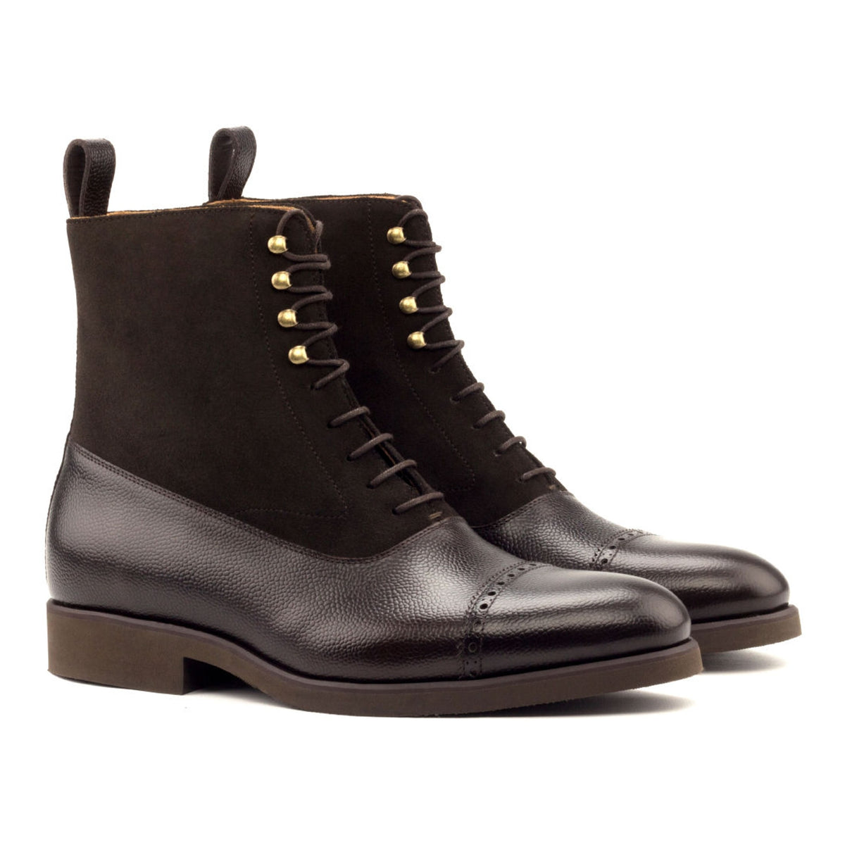 Bottines Balmoral en cuir grainé et daim marron foncé - Semelles Caoutchouc – vue 1