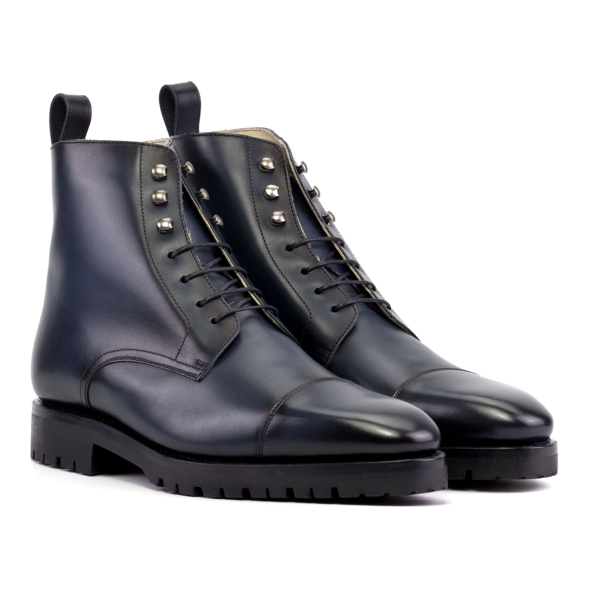 Bottines Bout Droit en cuir bleu marine - Semelles Commando – vue 1
