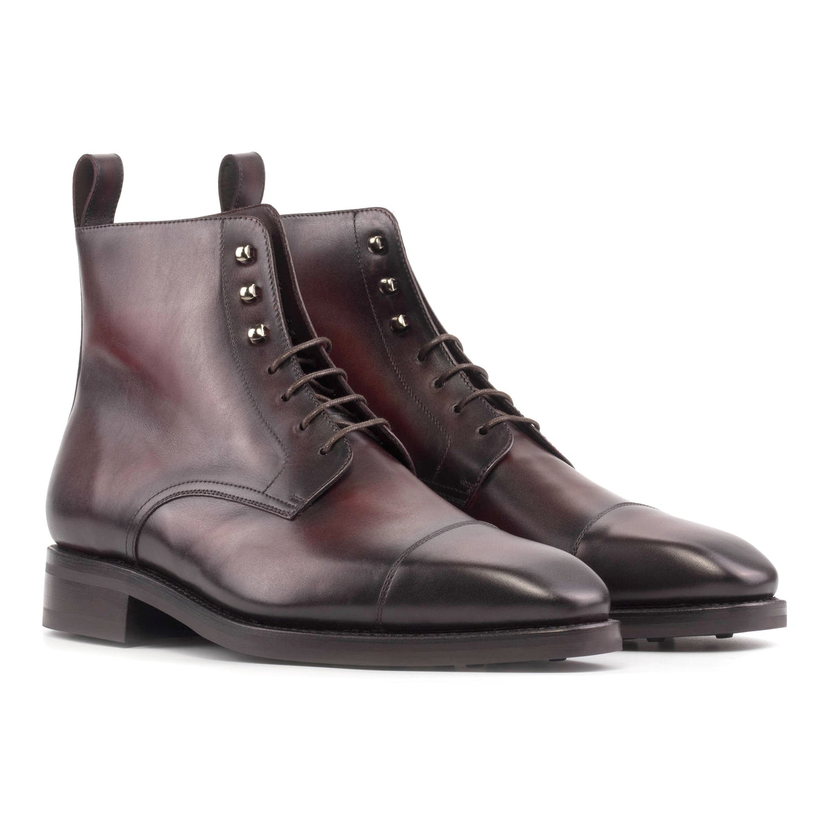 Bottines Bout Droit en cuir bordeaux - Semelles Dainite® – vue 1