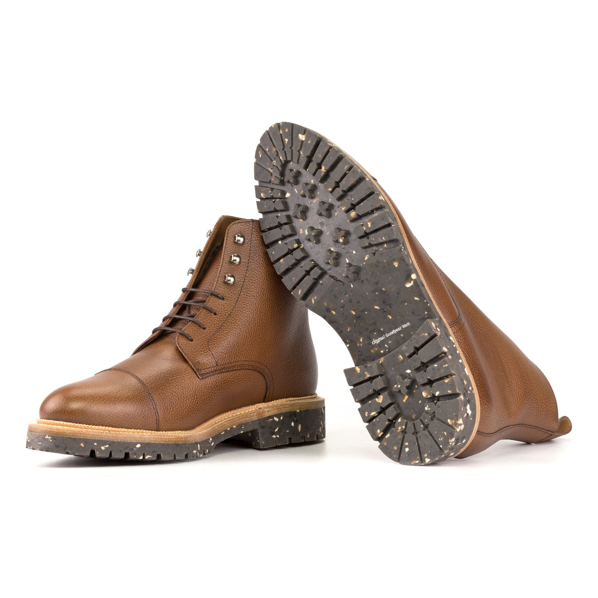 Bottines Bout Droit en cuir marron clair - Semelles Commando Recyclées Vibram® – vue 2