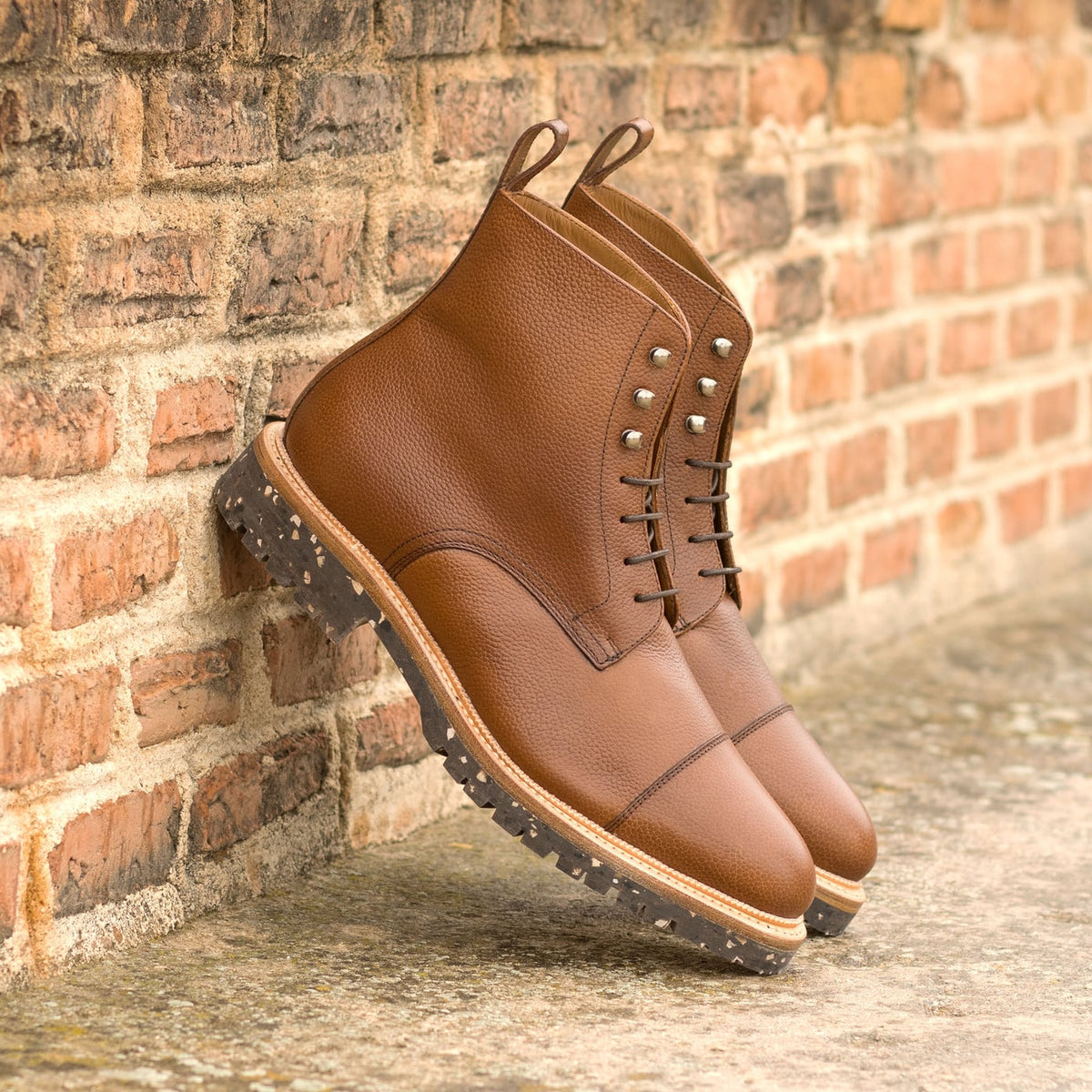 Bottines Bout Droit en cuir marron clair - Semelles Commando Recyclées Vibram® – vue 4