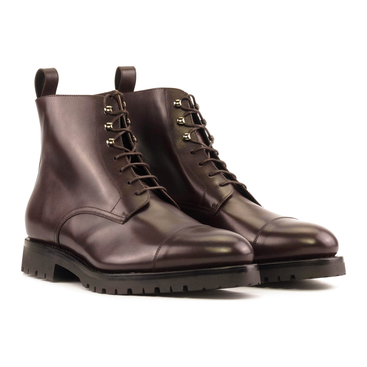 Bottines Bout Droit en cuir marron foncé - Semelles commando – vue 1