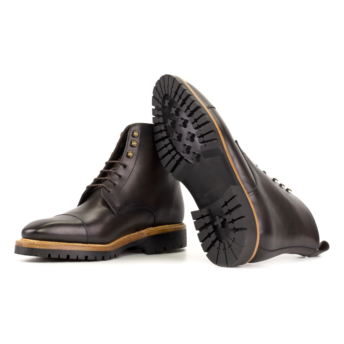 Bottines Bout Droit en cuir marron foncé - Semelles Commando – vue 2