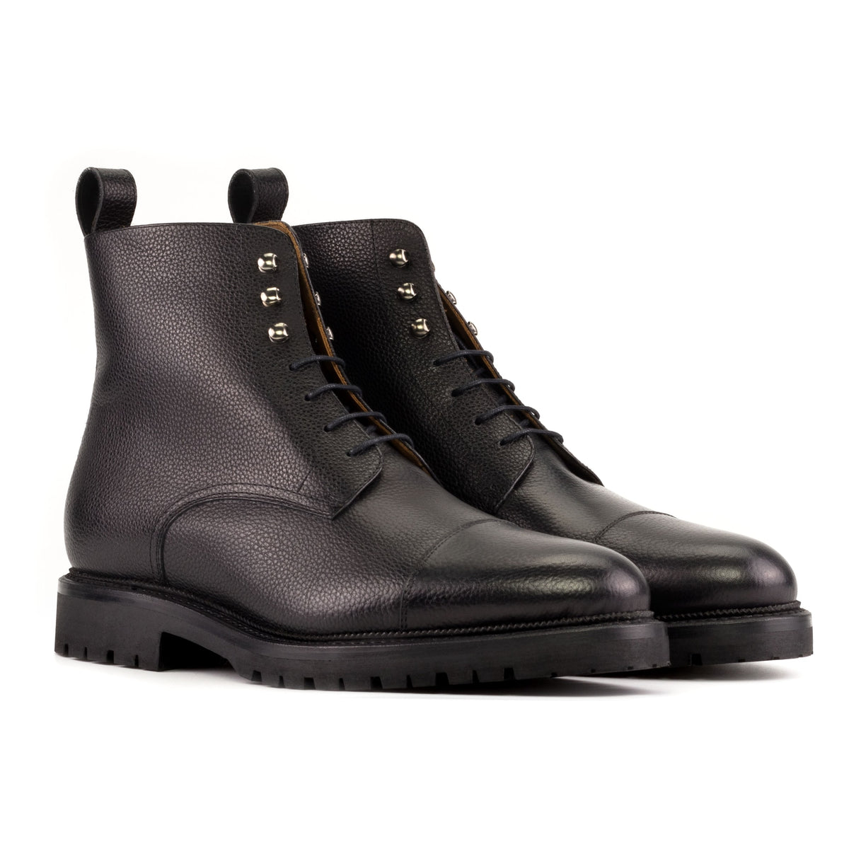 Bottines Bout Droit en cuir grainé noir - Semelles Commando – vue 1
