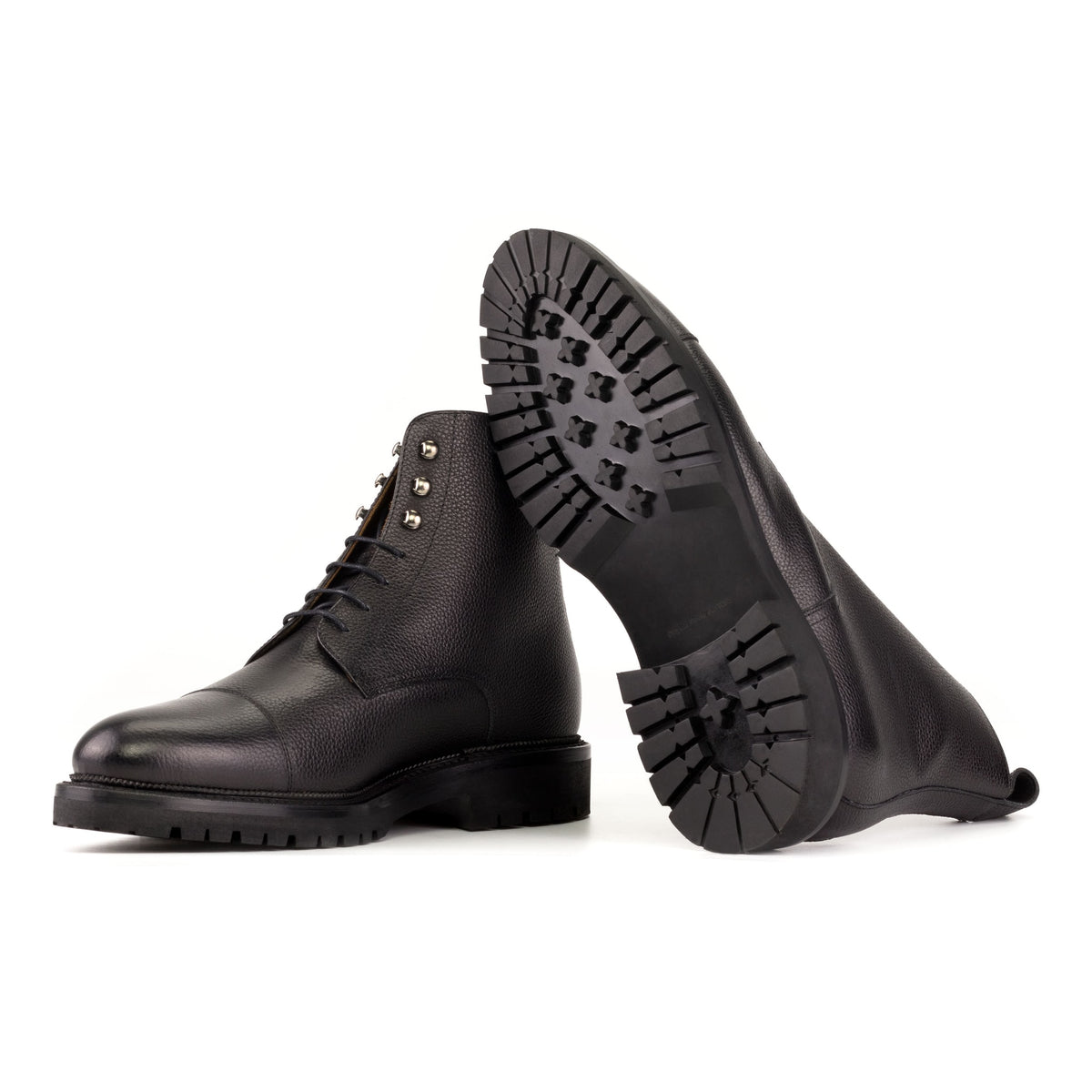 Bottines Bout Droit en cuir grainé noir - Semelles Commando – vue 2
