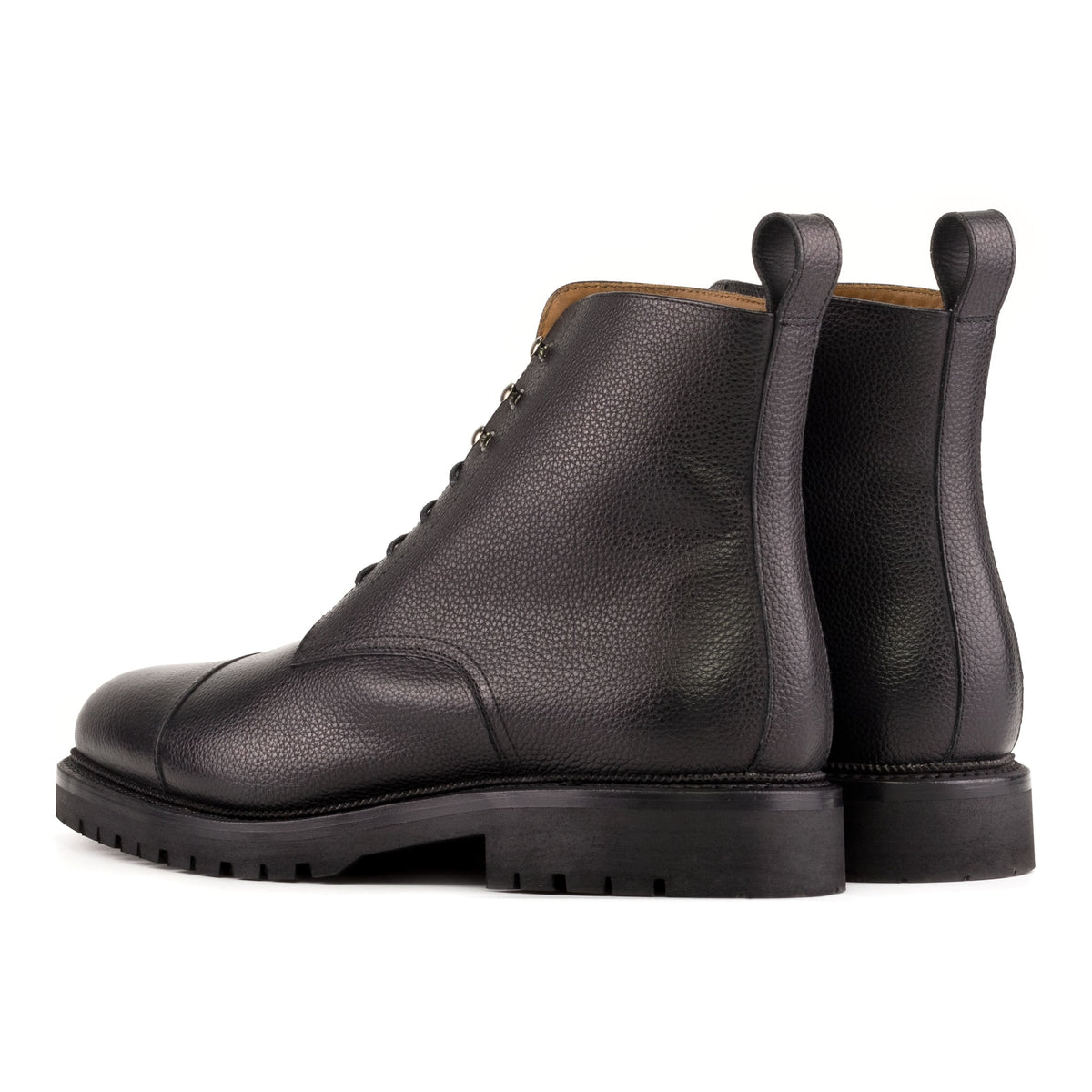 Bottines Bout Droit en cuir grainé noir - Semelles Commando – vue 3