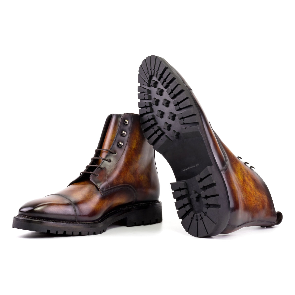 Bottines Bout Droit en cuir patiné marron - Semelles Commando – vue 2