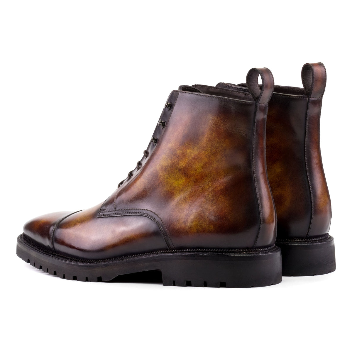 Bottines Bout Droit en cuir patiné marron - Semelles Commando – vue 3