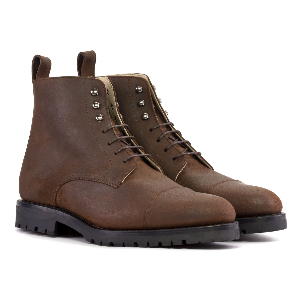 Bottines Bout Droit en daim ciré marron - Semelles Commando – vue 1