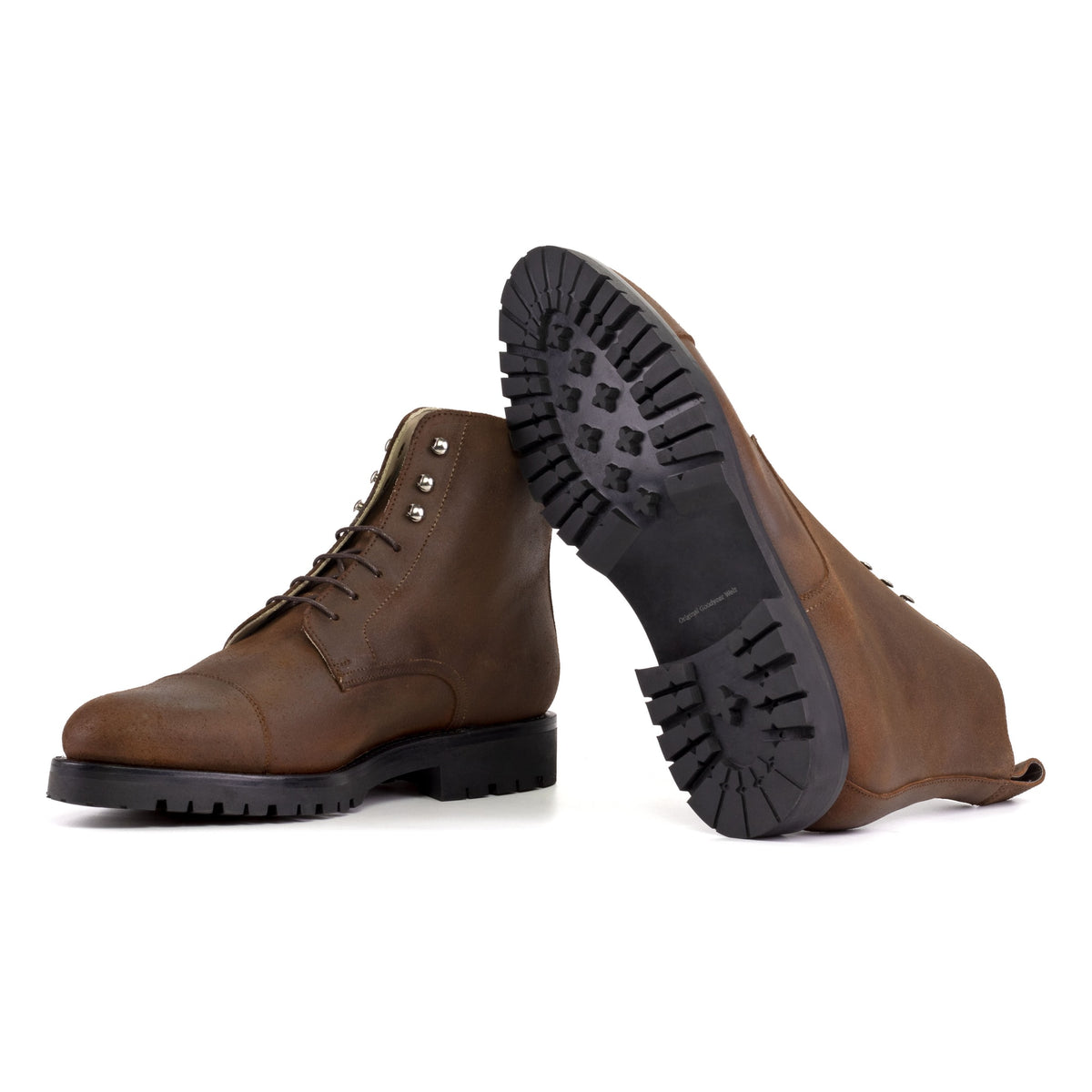 Bottines Bout Droit en daim ciré marron - Semelles Commando – vue 2