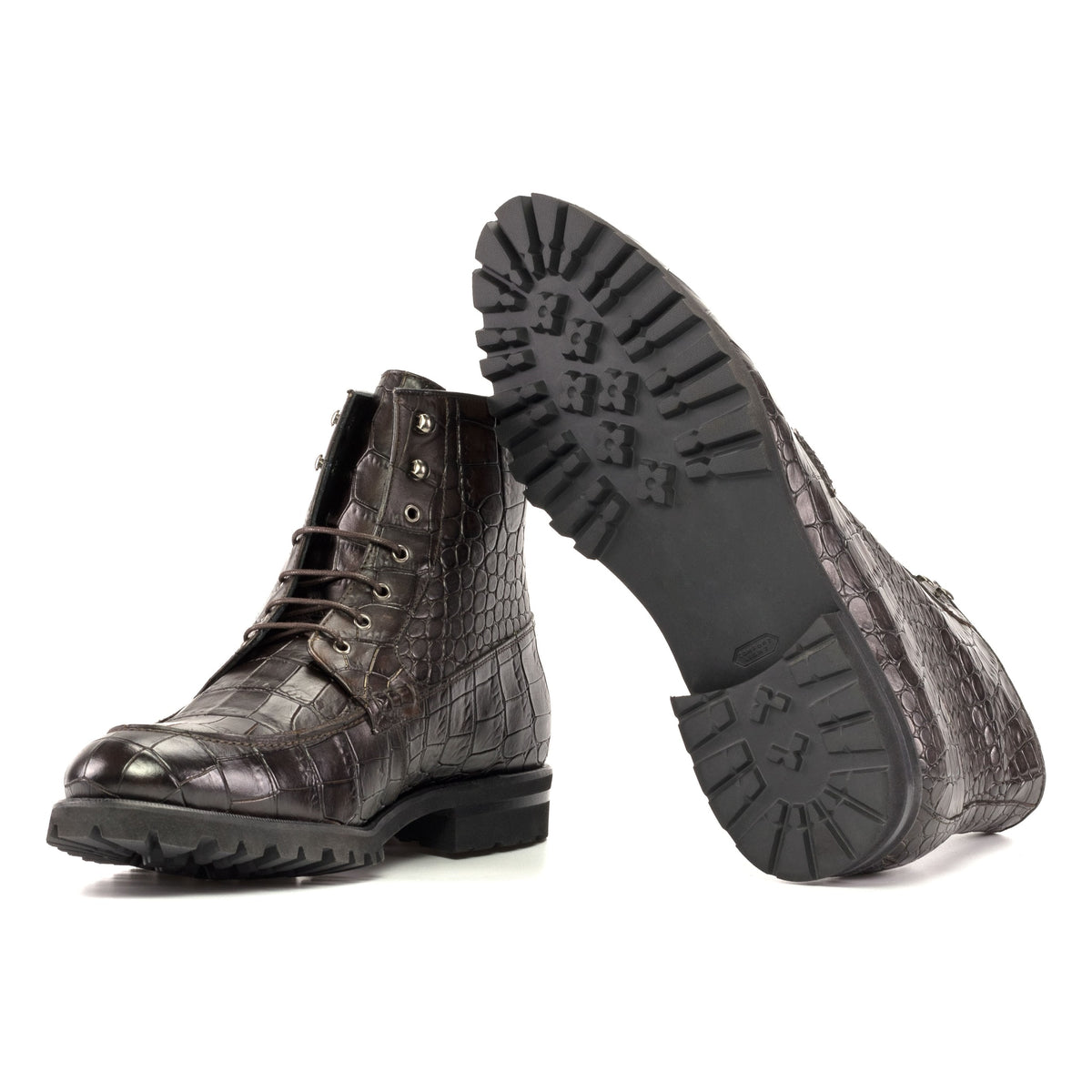 Bottines Derby Demi-Chasse en cuir croco marron foncé - Semelles Commando – vue 2