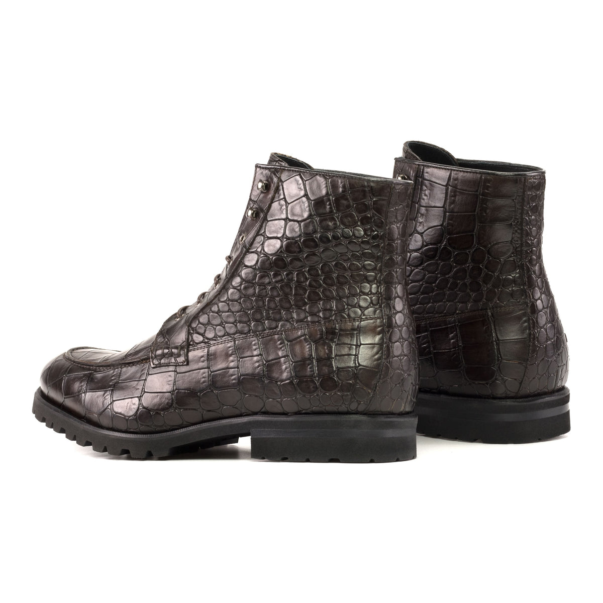 Bottines Derby Demi-Chasse en cuir croco marron foncé - Semelles Commando – vue 3