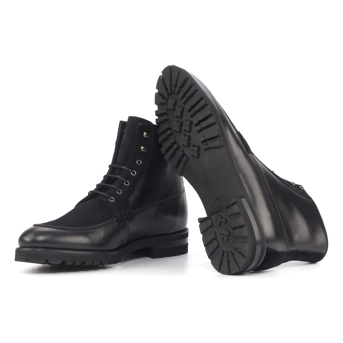 Bottines Derby Demi-Chasse en cuir et daim noir - Semelles Commando – vue 2