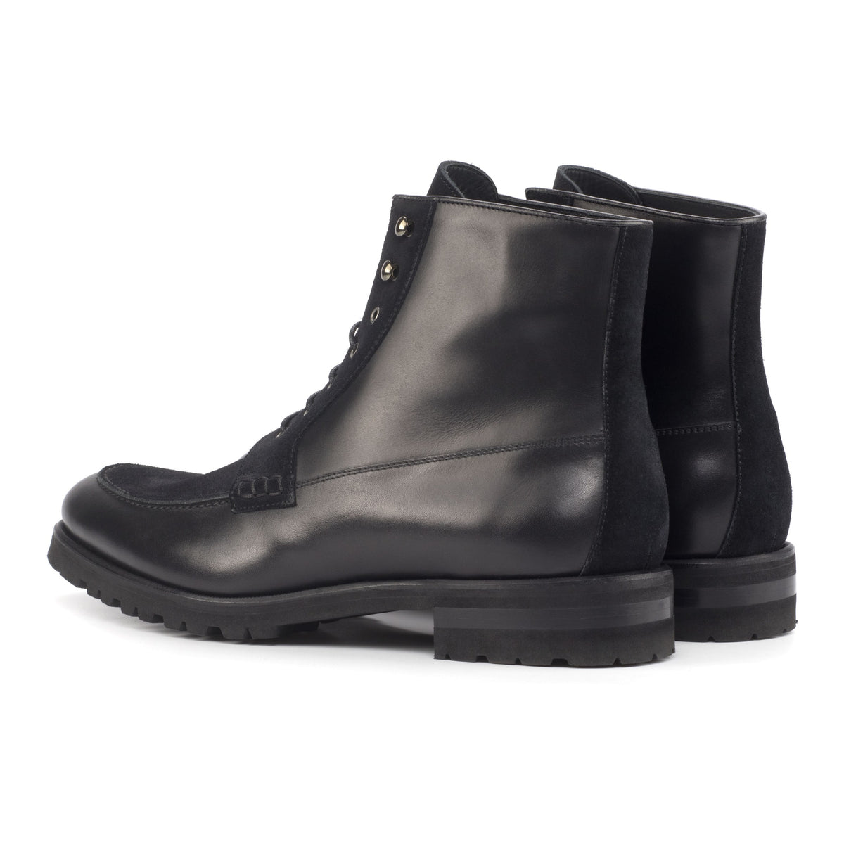 Bottines Derby Demi-Chasse en cuir et daim noir - Semelles Commando – vue 3
