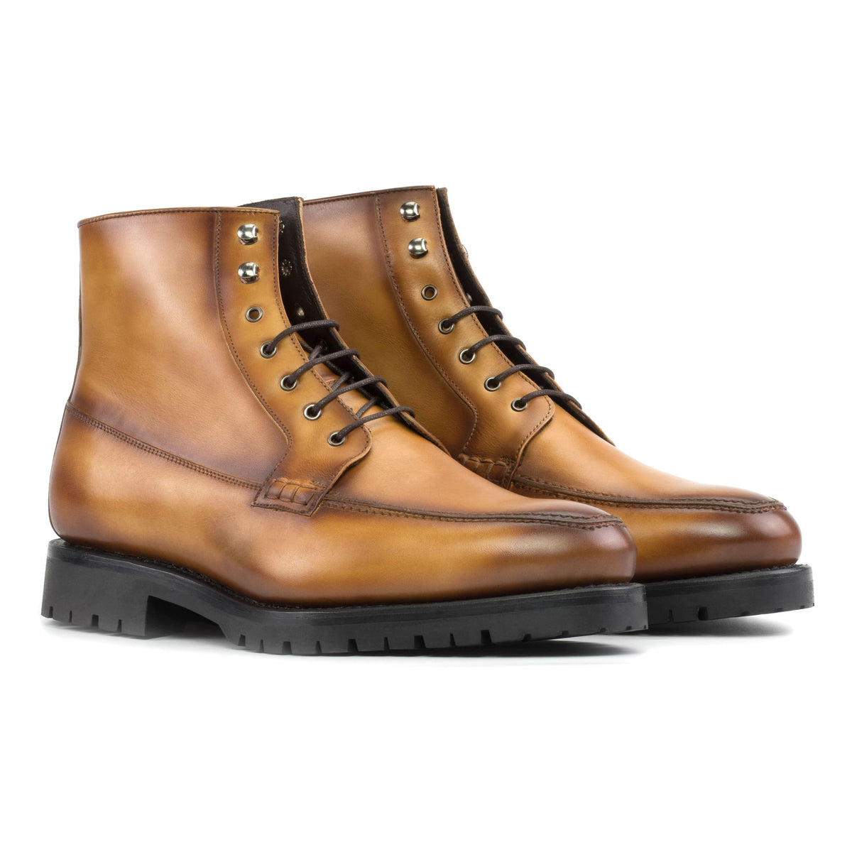 Bottines Derby Demi-Chasse en cuir marron clair - Semelles Commando – vue 1