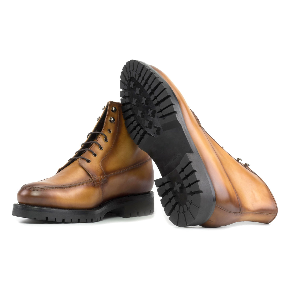 Bottines Derby Demi-Chasse en cuir marron clair - Semelles Commando – vue 2
