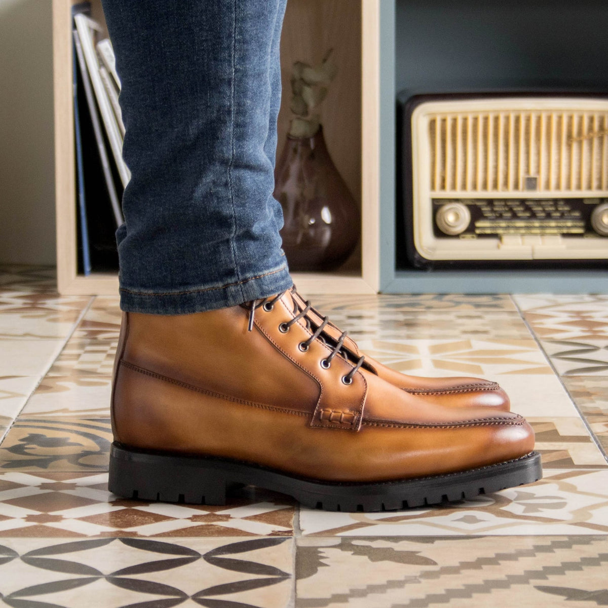 Bottines Derby Demi-Chasse en cuir marron clair - Semelles Commando – vue 5