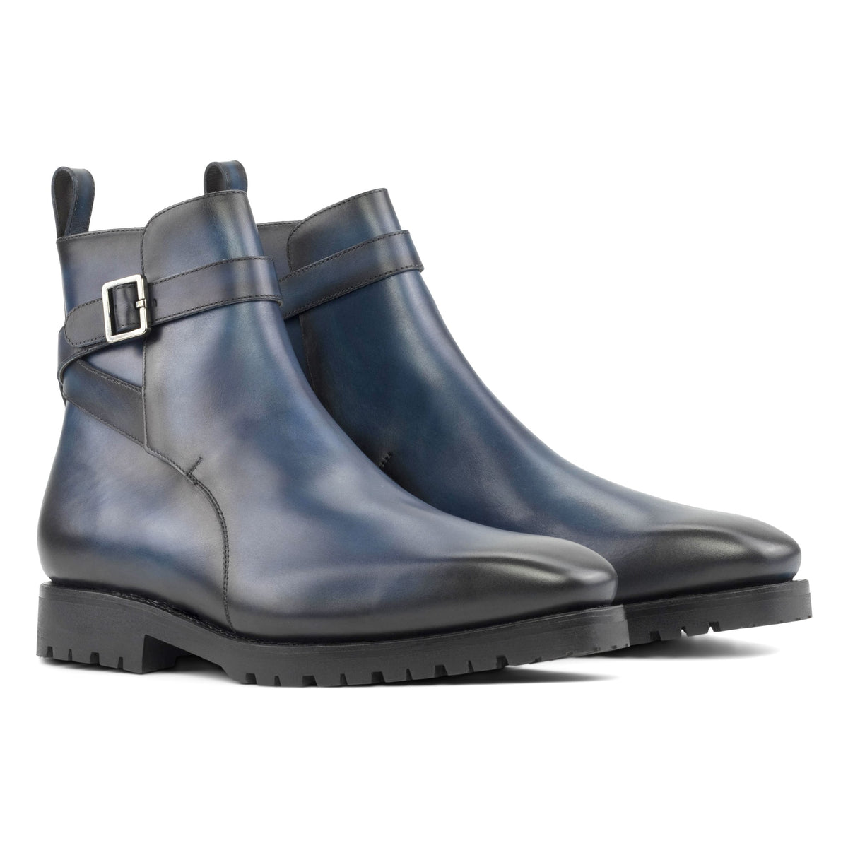 Bottines Jodhpur en cuir bleu marine - Semelles Commando – vue 1