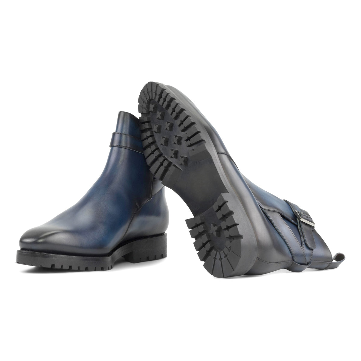 Bottines Jodhpur en cuir bleu marine - Semelles Commando – vue 2