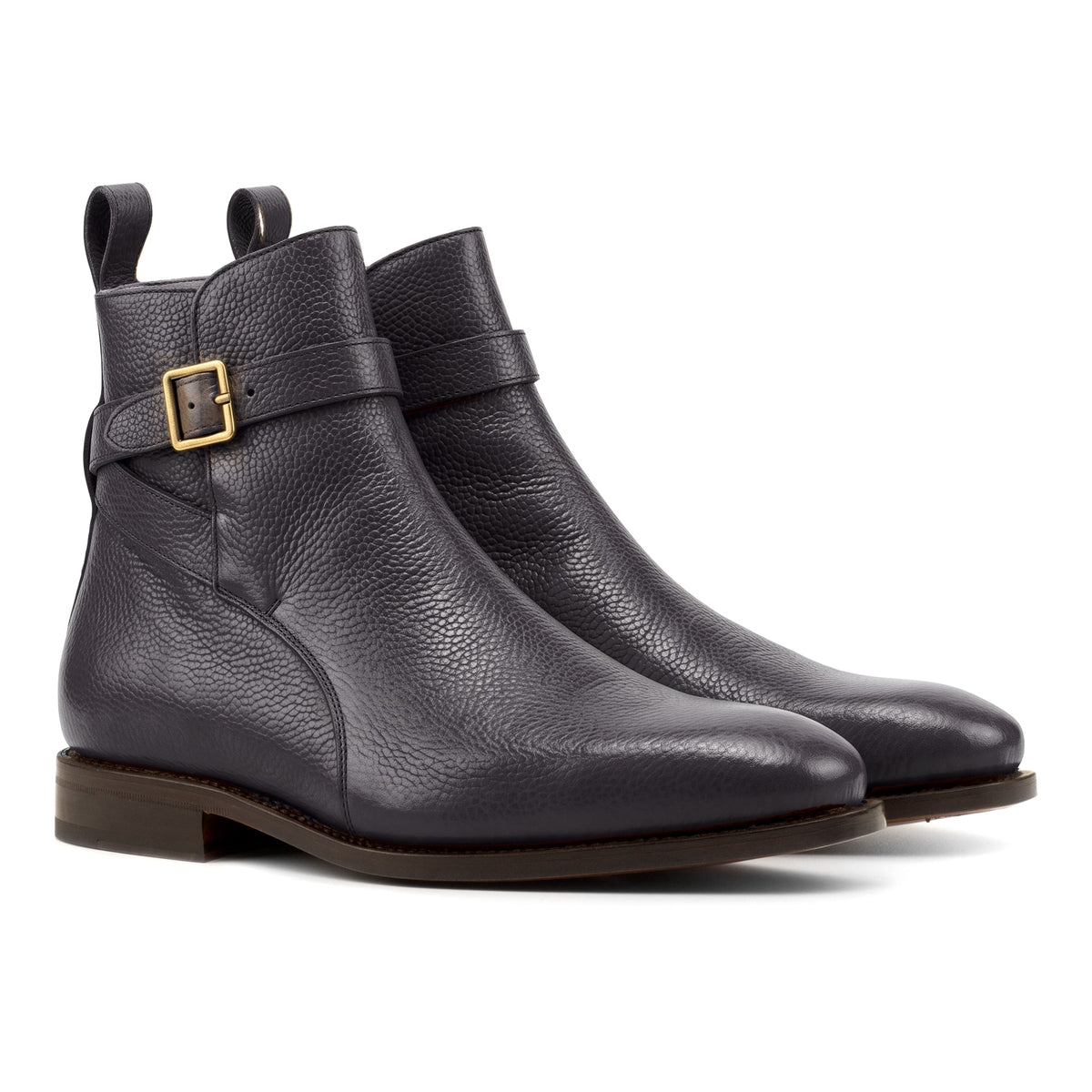 Bottines Jodhpur en cuir gros grain noir, vue de trois quarts avant