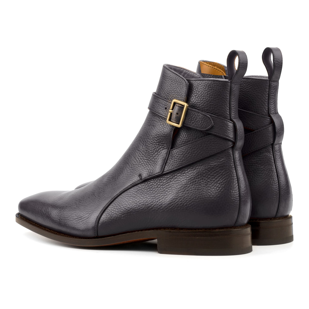 Bottines Jodhpur en cuir gros grain noir, vue de trois quarts arrière